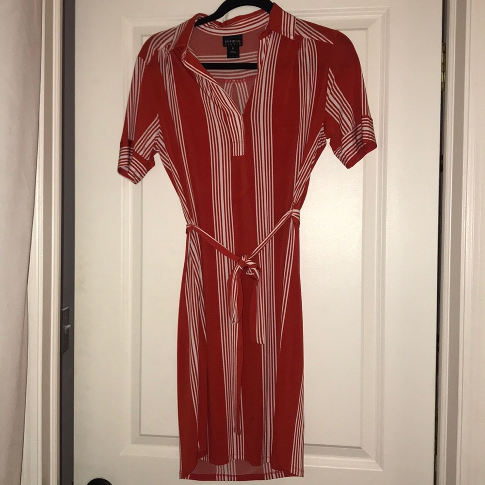 Red and white striped tie dress